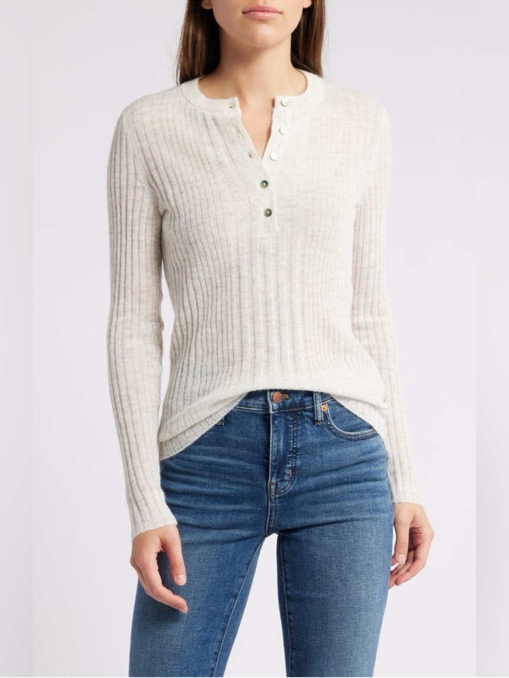 Alpaca Blend Ribbed Henley Sweater - Picture 3 of 10